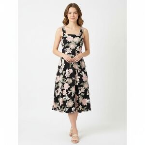 Who What Wear Black Floral Midi Dress Size Small Pink Green Flowers